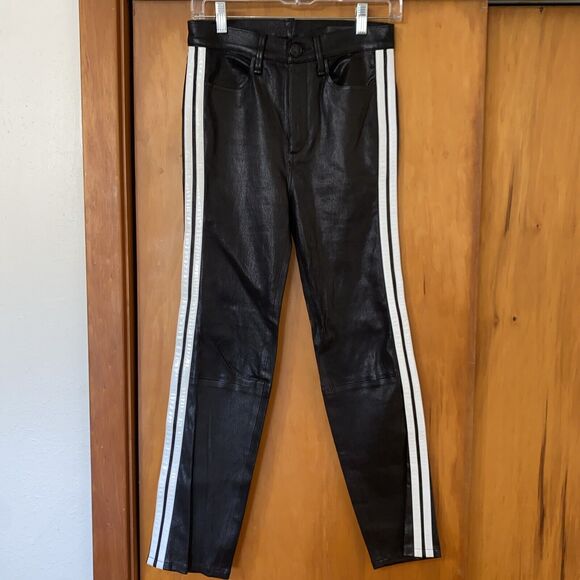 NWOT rag & bone | Black 100% Lamb Leather Jeans/Pants w/ White Stripes - Size 27 - Picture 1 of 12